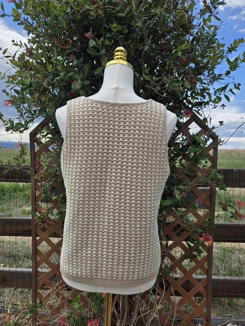 Ann Taylor Women's Sleeveless Textured Knit Sweater Top - Cream & Tan - Size 4